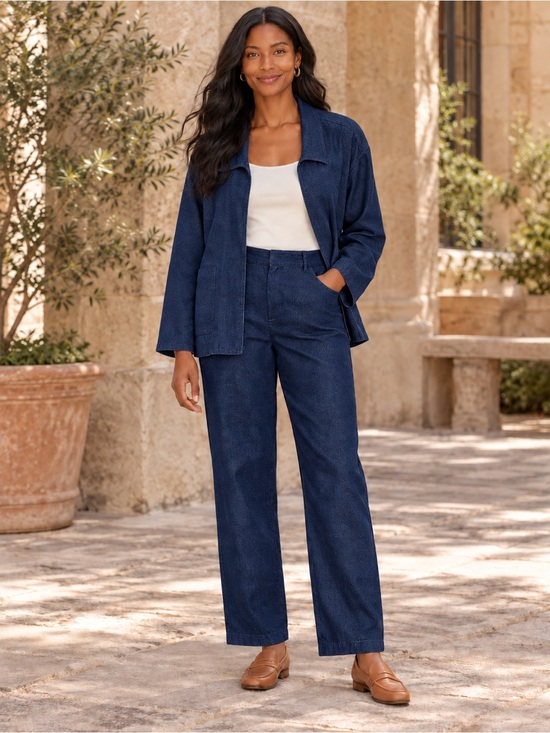 Eileen Fisher Pants - Eileen Fisher Blue Stretch Denim Jacket & Pants Set